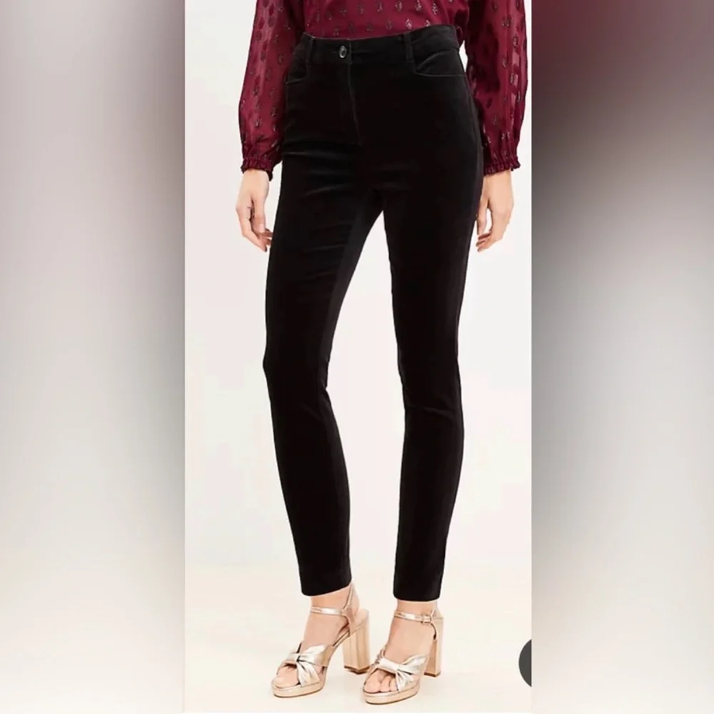 LOFT Black Velvet Slim Fit Pants - Picture 4 of 16